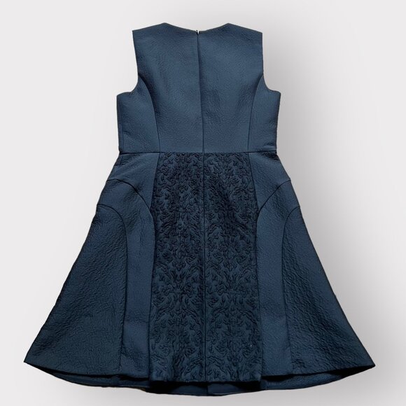 Tibi Size 8 Black Virgin Wool Worth Embroidered V-Neck Fit & Flare Mini Dress - Picture 12 of 13